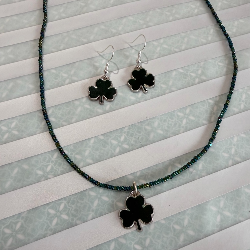 St. Patty’s Day Shamrock necklace and earrings.